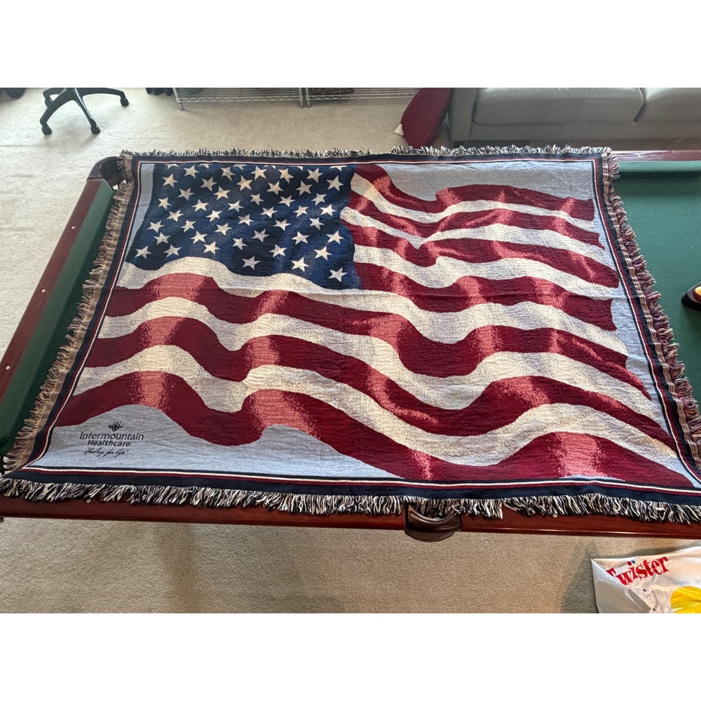 USA Waving Flag Woven Throw Blanket 50x70" | Made in USA | America 250 Patriotic - Picture 2 of 6